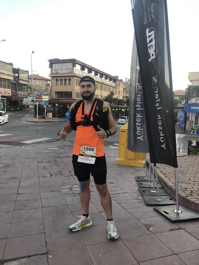 Crossing the finish line after 63km